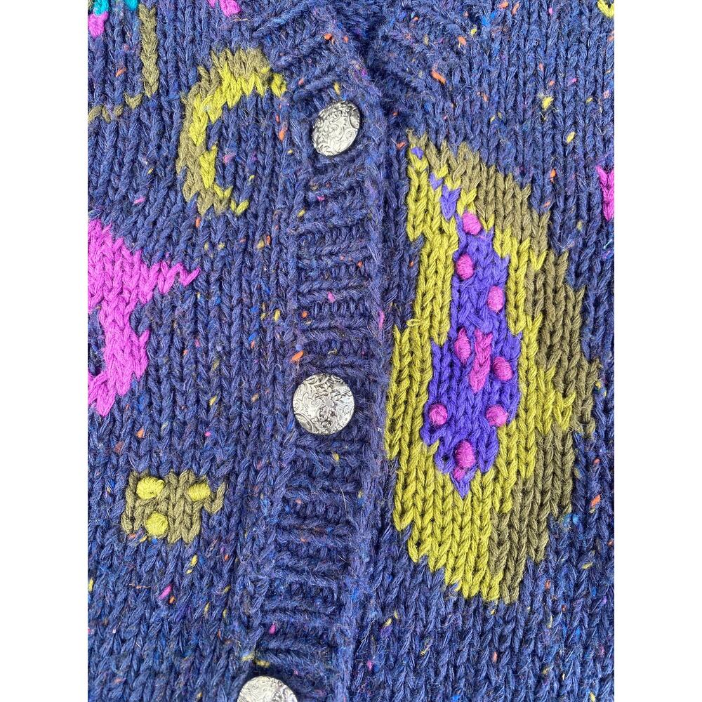 Vintage Gallagher Women M Grandpa Cardigan Sweater Button Argyle Blue - Picture 2 of 4